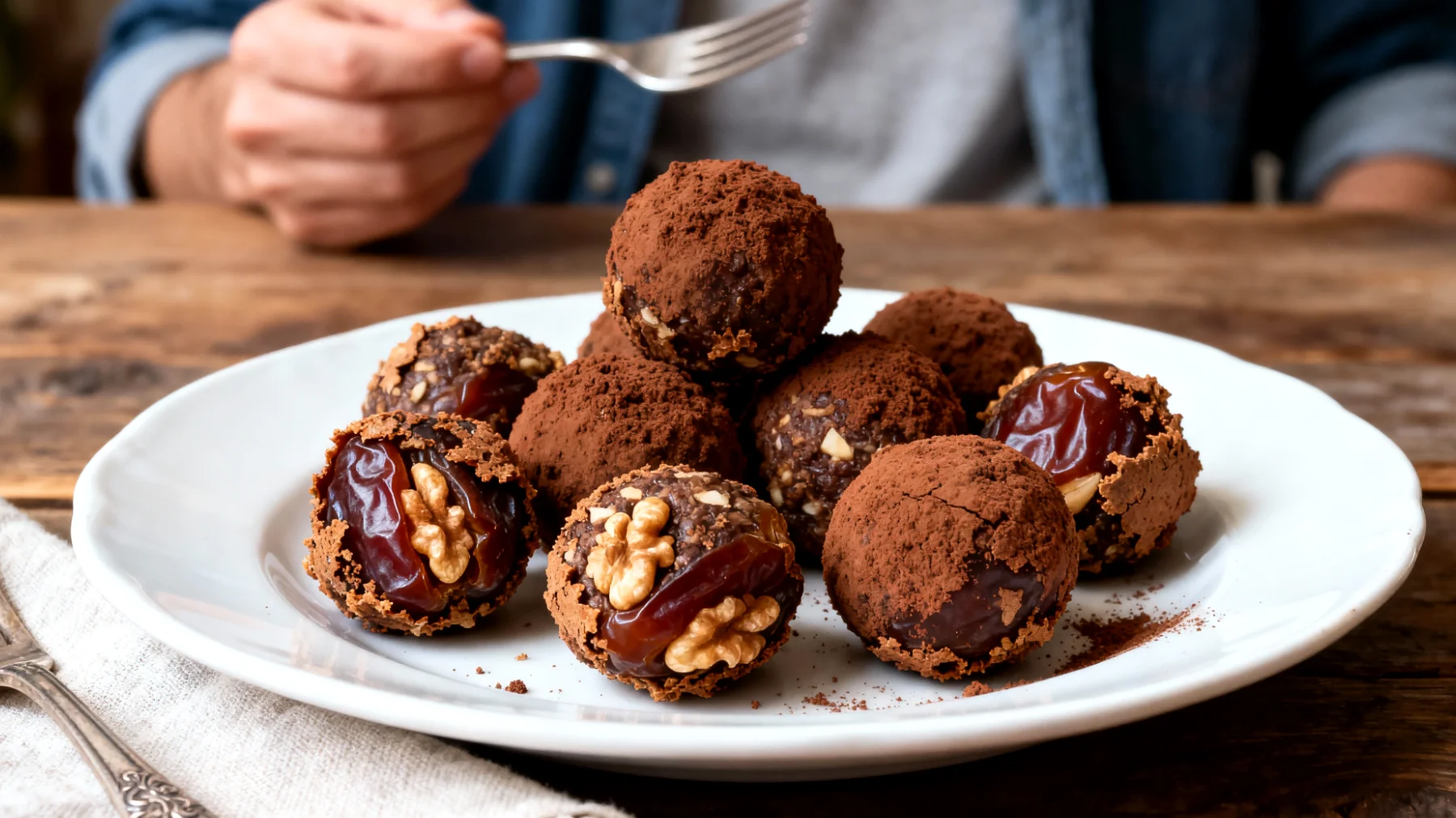 Boules énergétiques aux dattes, noix et cacao cru"